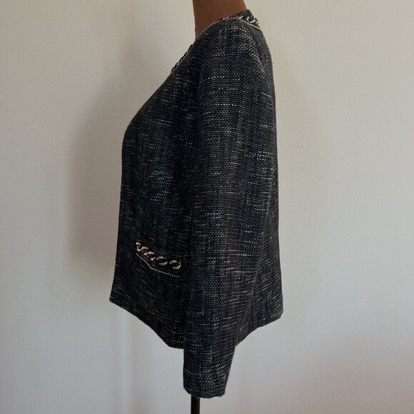 Alfred Dunner Women's Size 12P Marled Tweed Chain-Link Beaded Open Front Blazer - Picture 3 of 11
